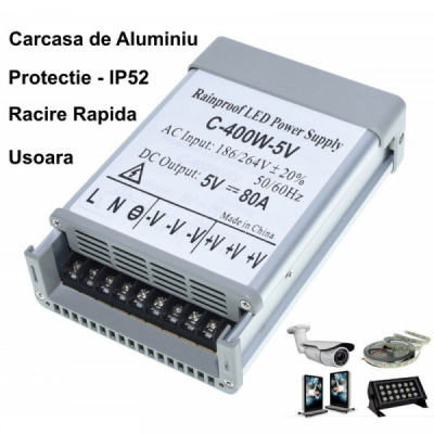 Sursa Alimentare Aluminiu de Exterior 5V 400W 80A 7E047 XXM