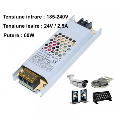 Sursa Alimentare Aluminiu Slim Interior 24V 2.5A 60W S6024 7E036 XXM