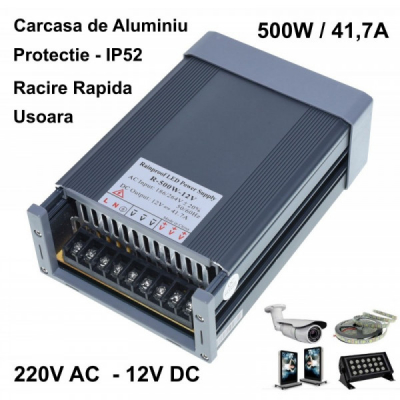 Sursa Alimentare Aluminiu de Exterior 12V 500W 41.7A 7E031 XXM