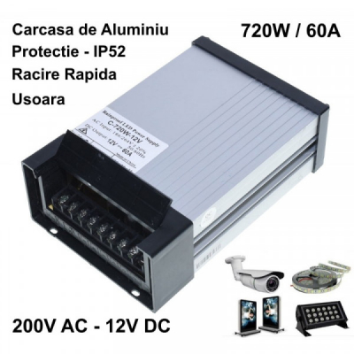 Sursa Alimentare Aluminiu de Exterior 12V 720W 60A 7E032 XXM