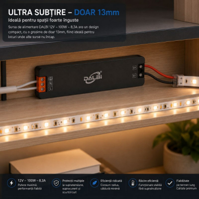Sursa Alimentare LED 12V 100W 8.3A Ultra Slim 13mm DALBI 7E099 XXM