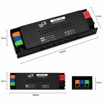 Sursa Alimentare LED 12V 400W 33.3A Slim Conectare Rapida Push-In DALBI 7E097 XXM