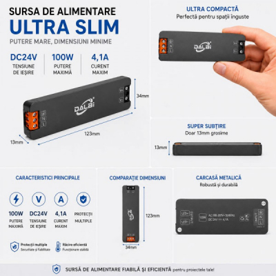 Sursa Alimentare LED 24V 100W 4.1A Ultra Slim 13mm DALBI 7E108 XXM