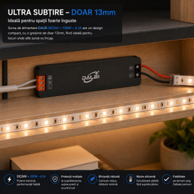 Sursa Alimentare LED 24V 100W 4.1A Ultra Slim 13mm DALBI 7E108 XXM