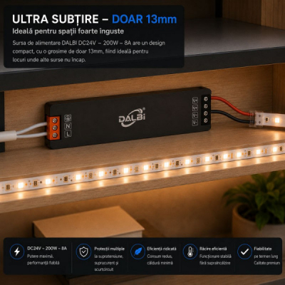 Sursa Alimentare LED 24V 200W 8A Ultra Slim 13mm DALBI 7E110 XXM