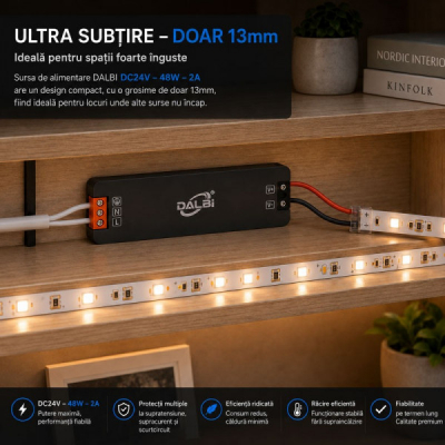 Sursa Alimentare LED 24V 48W 2A Ultra Slim 13mm DALBI 7E107 XXM