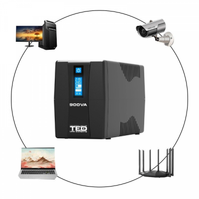 Sursa curent UPS 900VA 500W LCD Line Interactive AVR 2 schuko USB TED 7G012 XXM