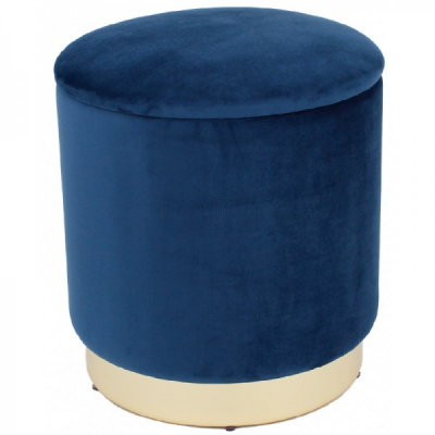 Taburet Rotund cu Depozitare Metal Catifea Blue 37x40cm Grunberg TB95