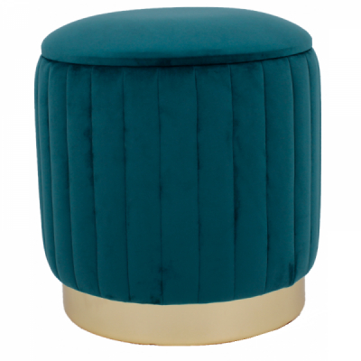 Taburet Rotund cu Depozitare Metal Catifea Verde 39x39cm Grunberg TB94