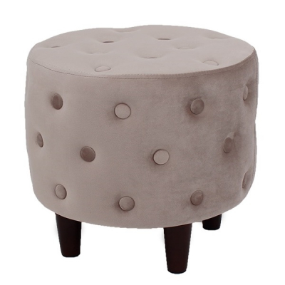 Taburet Rotund Picioare Lemn Tapitat Catifea Bej 45x40cm Grunberg TB98