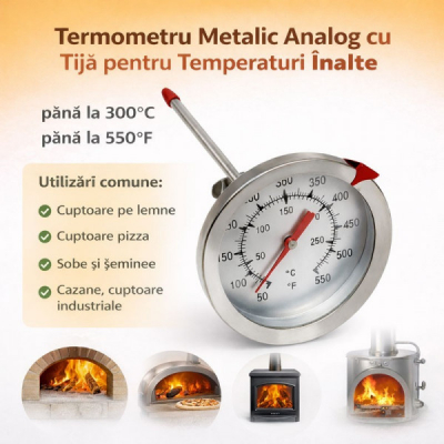 Termometru Metalic Analog HoReCa Cuptor Tija 12cm 300 Grade C 13C027 XXM