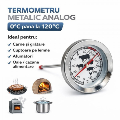 Termometru Metalic Analog Tija 12cm 0–120 grade Celsius HoReCa 13C026 XXM