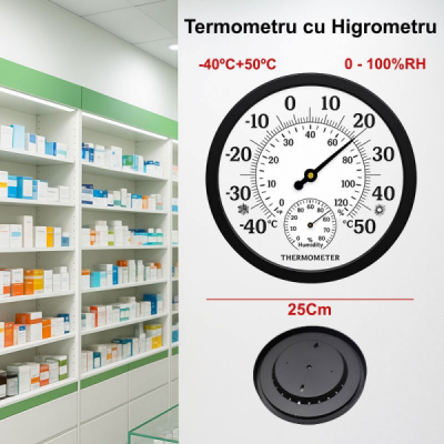 Termometru Rotund -40+50C cu Higrometru 0-100RH TH9250P 13C022 XXM