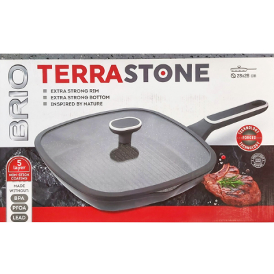Tigaie Grill cu capac Brio Terra Stone antiaderenta 28x28cm 105803 CNN50571