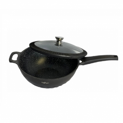 Tigaie wok interior marmorat si capac diametru 32 cm Cheffinger CF-DW32