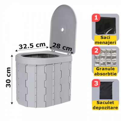 Toaleta Portabila echipata camping 32.5x30x28cm Plastic Gri DNC65674