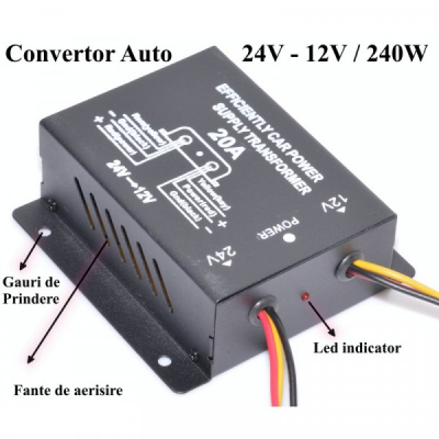 Transformator Convertor tensiune 24V 12V 20A 7F006 XXM