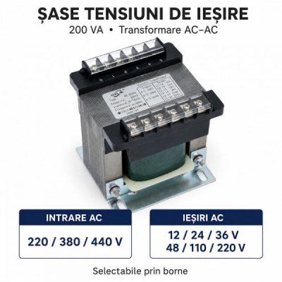 Transformator de Comanda BK-200VA 220/380/440V cu Iesiri Multiple DALBI 7F012 XXM