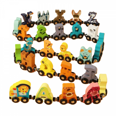 Tren Alfabet din Lemn cu Animale pentru copii BLLN-1192 CWT