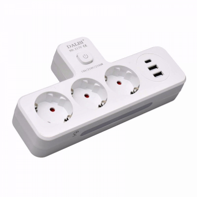 Triplu Stecher Multifunctional cu 2xUSB si Lumina de Veghe 14F025 XXM