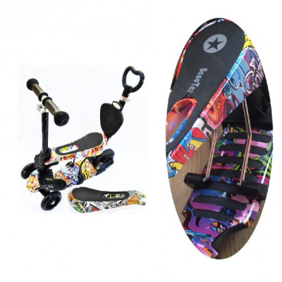 Trotineta Copii 5in1 1-8 Ani, Manere T O Scooter Graffiti Div.Culori