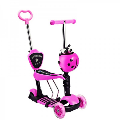 Trotineta Copii Scooter 5in1 1-8 Ani 40Kg cu Manere O si T Roz