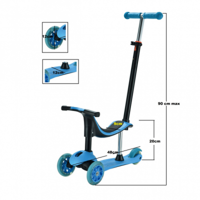 Trotineta Pliabila MAXI Copii 3in1 3 Roti Luminoase 3+ MM09 JU Albastru