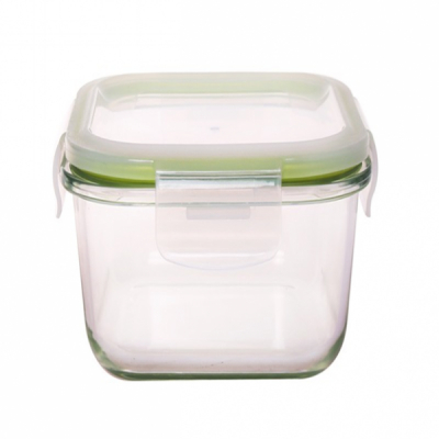Vas din sticla borosilicate patrat cu capac inchidere ermetica 0.80l Grunberg VY800SQ