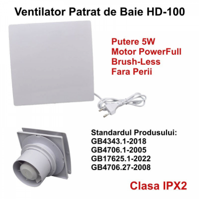 Ventilator Patrat de Baie HD100 5W Motor fara Perii 14H050 XXM
