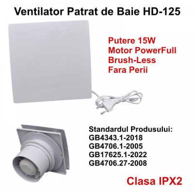 Ventilator Patrat de Baie HD125 15W Motor fara Perii 14H051 XXM