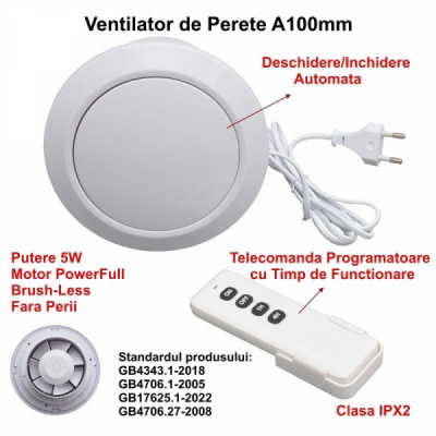 Ventilator Rotund Baie A100 5W Clapeta Automata IPX2 14H047 XXM