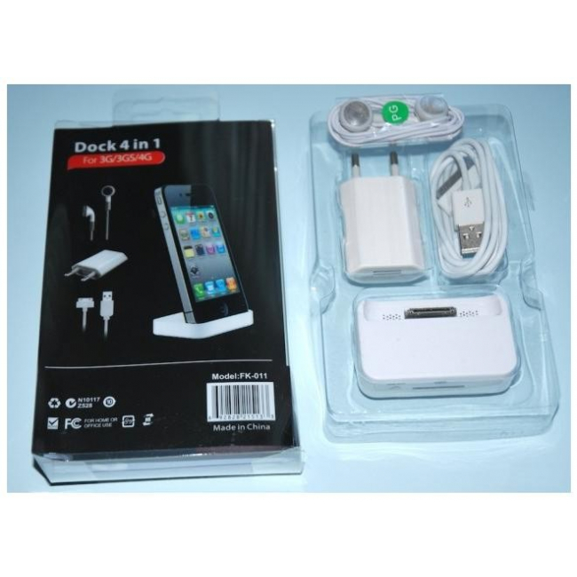 4in1 docking station casti handsfree incarcator usb priza 220v pentru iphone 3g 3gs 4g