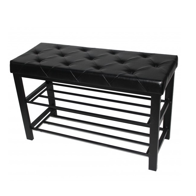 Bancheta Tapitata cu Suport Incaltaminte 81x32x49cm Grunberg TB91 Negru