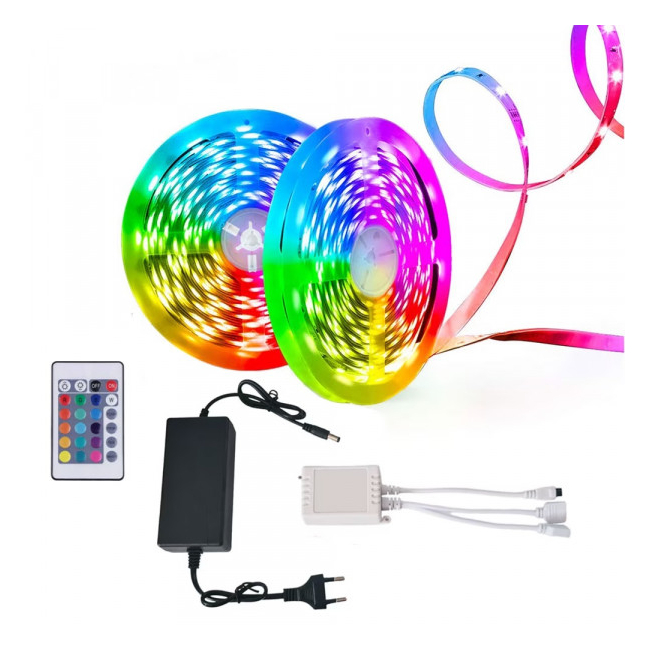 Banda LED Luminoasa 5m LEDuri SMD la Priza cu Telecomanda 3528RGB CL2835 JU