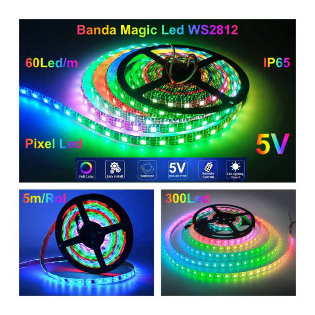 Banda LED WS2812 Digital Pixel 5050 RGBIC 5m300LED 5V IP65 18A116 XXM