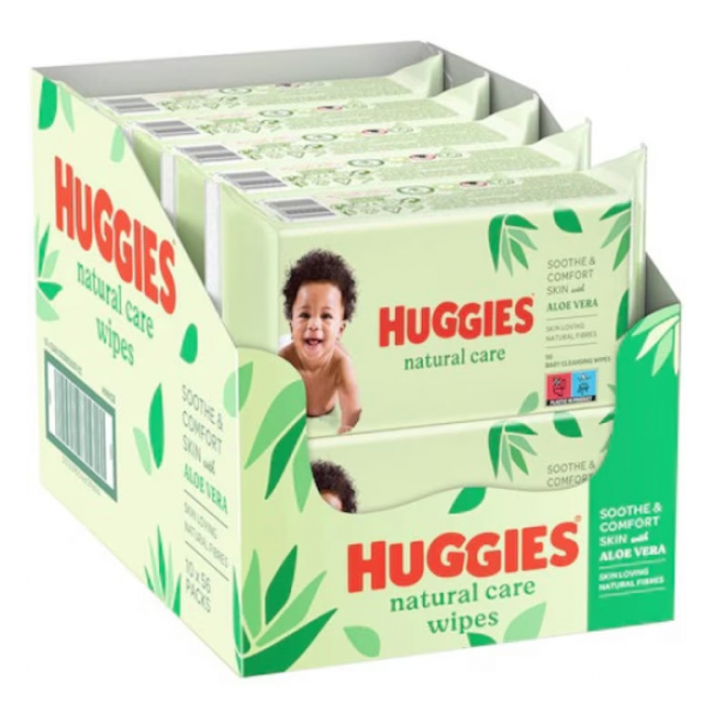 Bax 10 Pachete Servetele Umede Fibre Naturale 10x56buc Huggies Aloe Vera