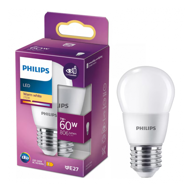 Bec cu LED Philips P48 7W 60W E27 WW 2700K 806LM MNR9856