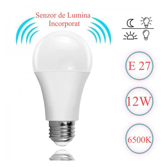 Bec LED si Senzor Lumina E27 12W Alb Rece 6500K 18C002 XXM