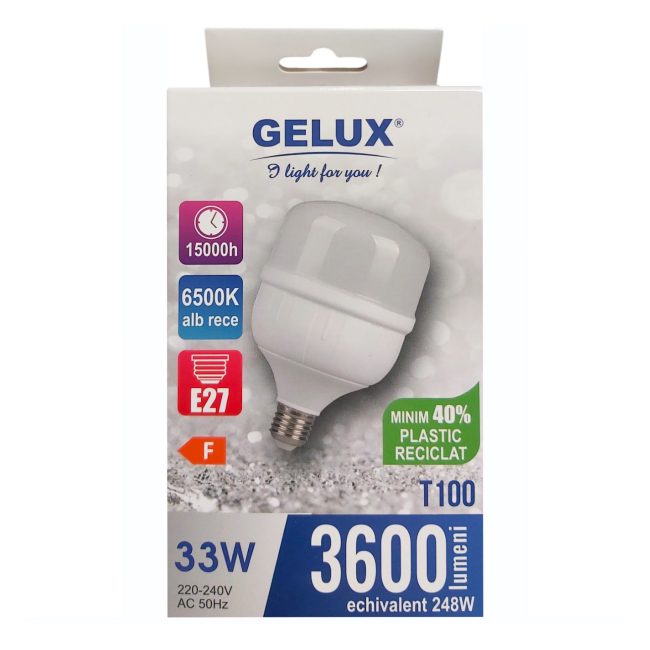 Bec ECOLED 33W lumina rece T100 E27 6500K GL-LEDTI0033 CNN50029
