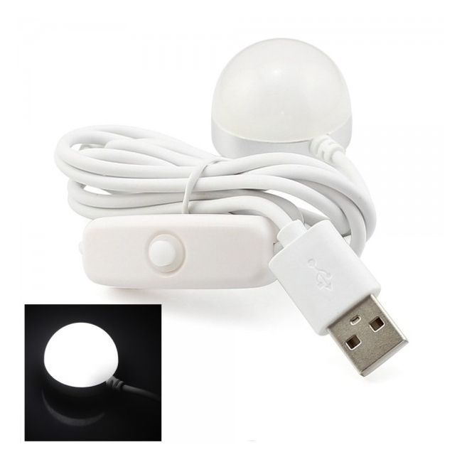 Bec LED 2W Alb Rece cu Magnet, Intrerupator si Alimentare USB 35mm