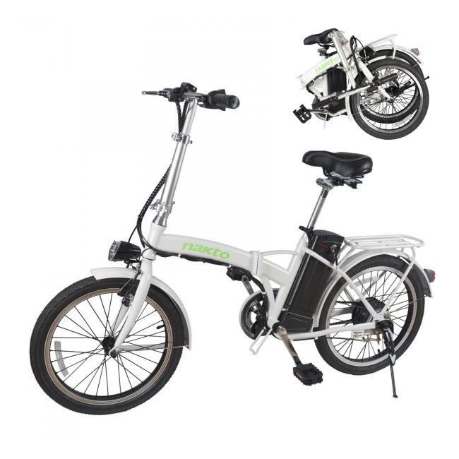 Bicicleta Electrica Pliabila 20 Inch 250W 36V Alb cu Verde Nakto