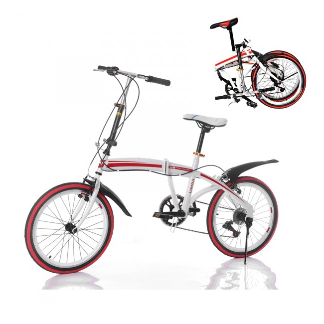 Bicicleta Pliabila cu Roti 20 Inch U8 Alb cu Rosu