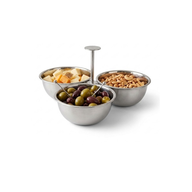 Bol triplu 10cm servire pentru snacksuri Inox 22x22x11.5cm Grunberg IGR7058