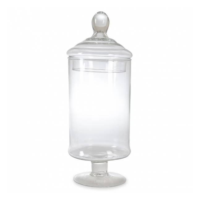 Bomboniera Cylinder cu Picior Sticla Incolora cu Capac 33cm CNN41338