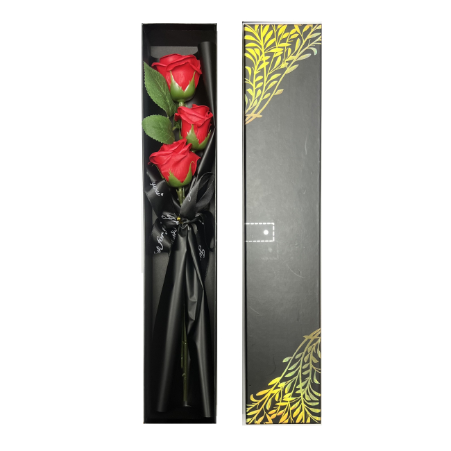 Buchet 3 Trandafiri Artificiali Parfumati 40cm Cutie Cadou Valentine's Day