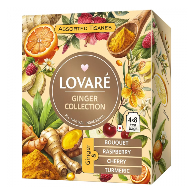 Ceai asortat Ginger Collection Lovare set 32 pliculete 4 arome plante 57.6g MGR34928