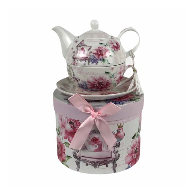 Ceainic Portelan cu Ceasca si Farfurie Premium in Cutie Cadou 350ml P316 DNB