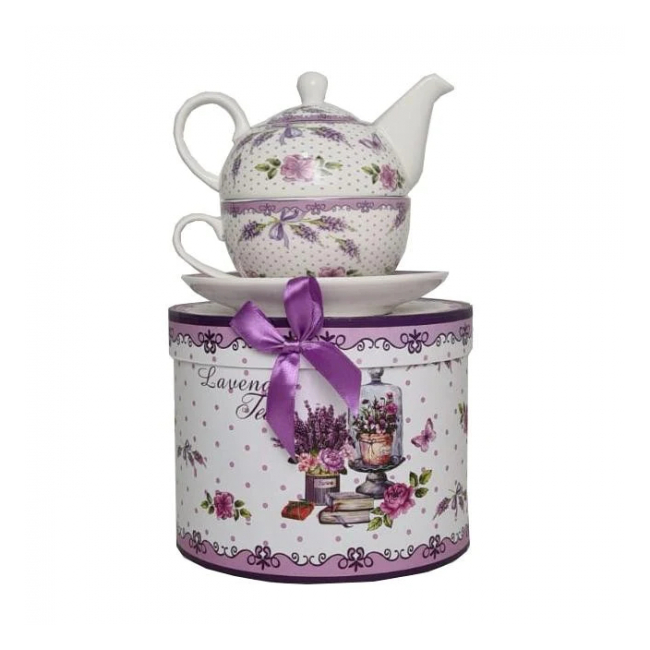 Ceainic Portelan cu Ceasca si Farfurie Premium in Cutie Cadou 350ml P445 DNB