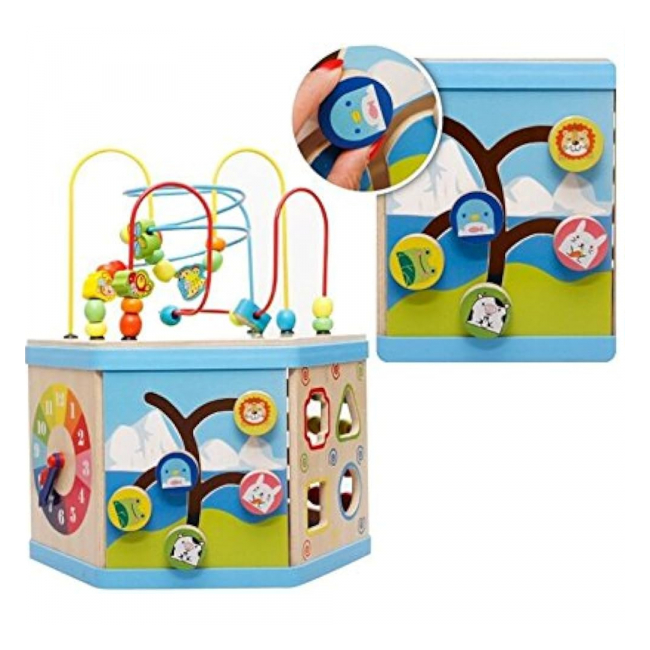 Centru copii activitati din lemn hexagon educativ 8in1 MWZ-7038 CWT