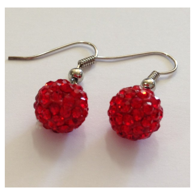 Cercei Shamballa cu Cristale Rosii